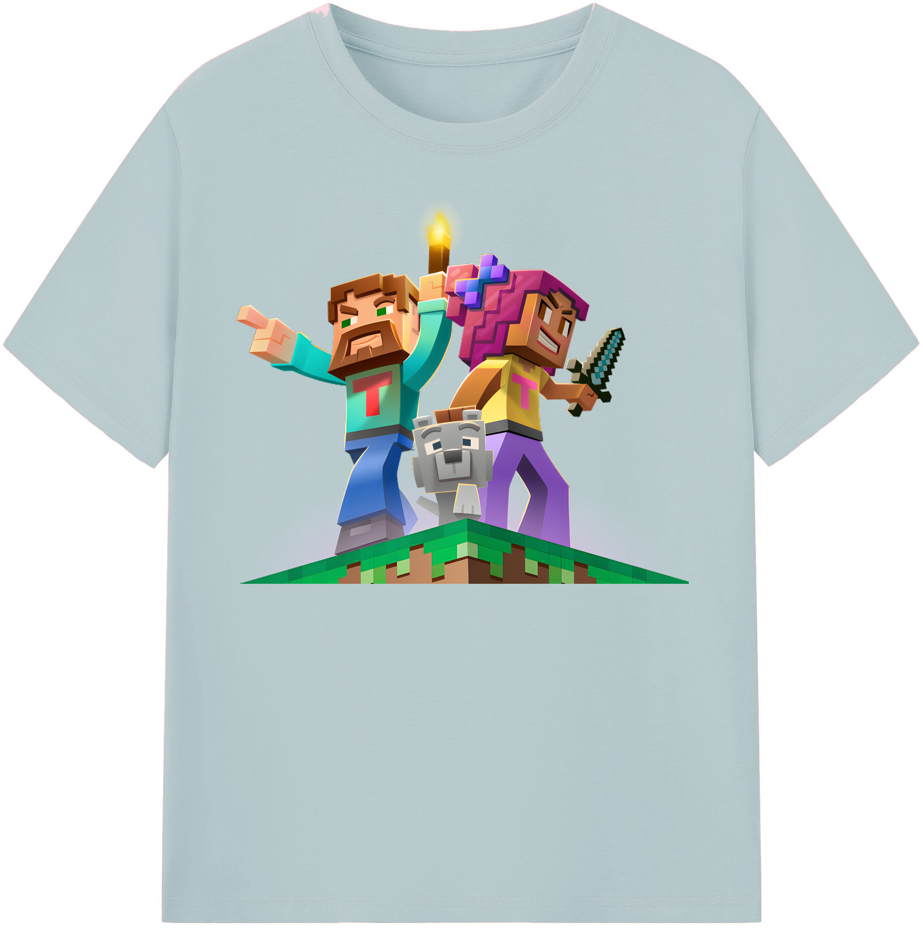 （画像用） マインクラフト ブロックの世界 Minecraft MC Block world 綿100％半袖Tシャツ（フロントプリント）
